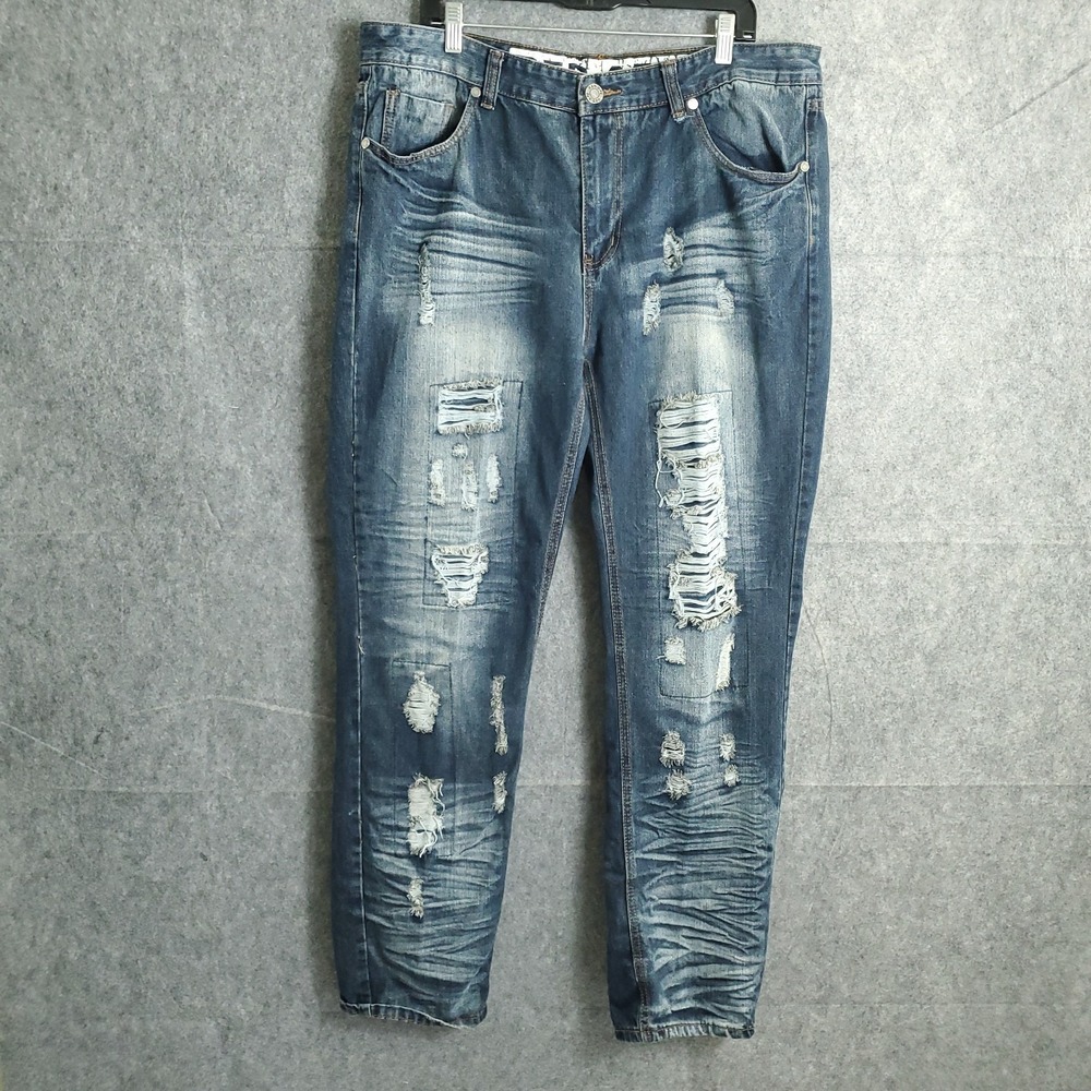 Red‎ Ape Jeans Mens 40 Blue Grunge Distressed Ripped Rap Hip Hop Street 38x33
